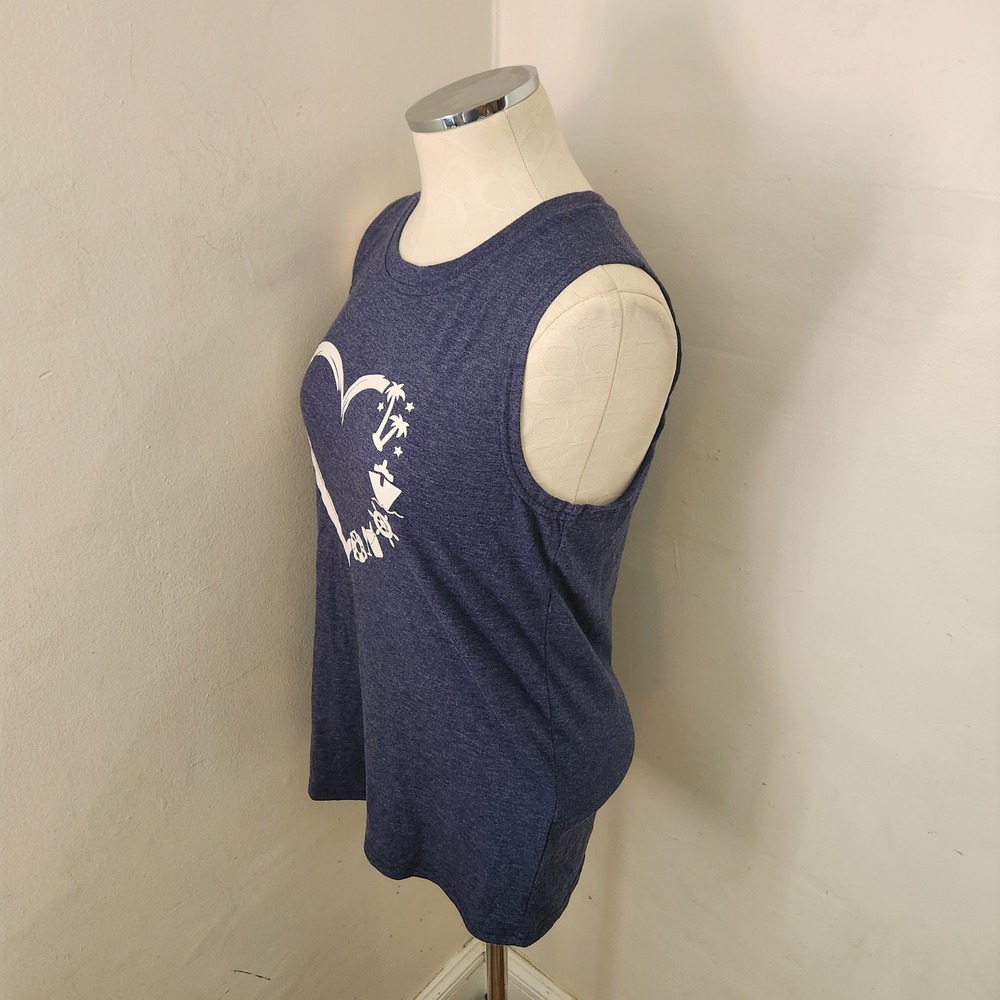 Womens Navy Blue Heathered Heart Graphic Muscle Tank Top Small Nautical Tropical - Picture 5 of 5